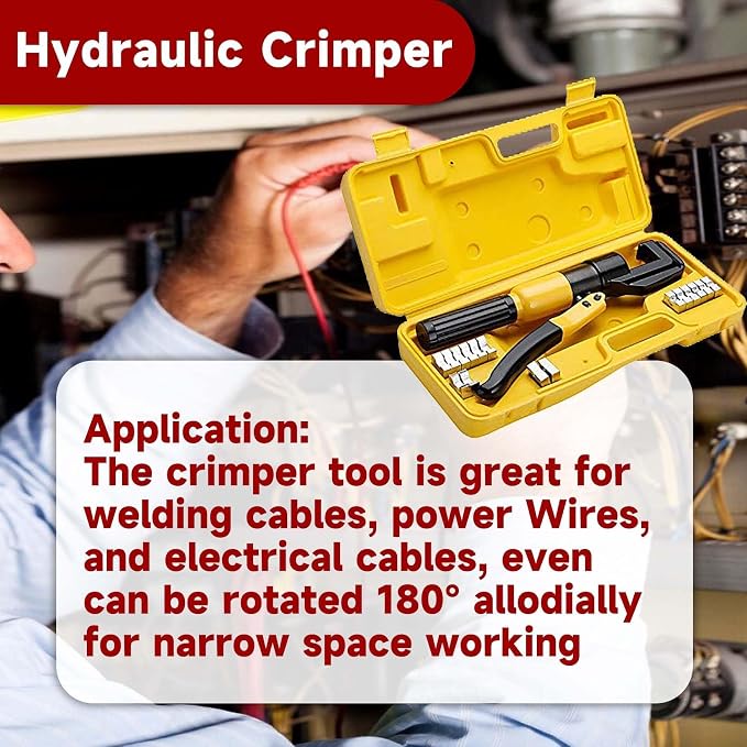 findmall 6 Ton Hydraulic Cable Lug Crimper, 12 AWG to 2/0 AWG Industrial Hydraulic Crimping Tool, Electrical Terminal Cable Wire Tool with 9 Dies (4, 6, 8, 10, 16, 25, 35, 50, 70)