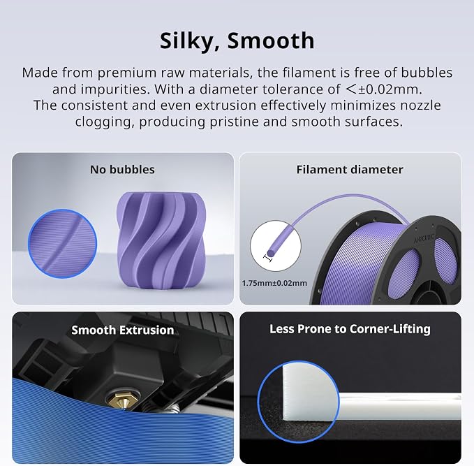 ANYCUBIC PLA Plus (PLA+), 3D Printer Filament 1.75mm, High Toughness 3D Printing Filament, Dimensional Accuracy +/- 0.02mm, Print with Most FDM 3D Printers, 1KG Reusable Spool, Interstellar Violet
