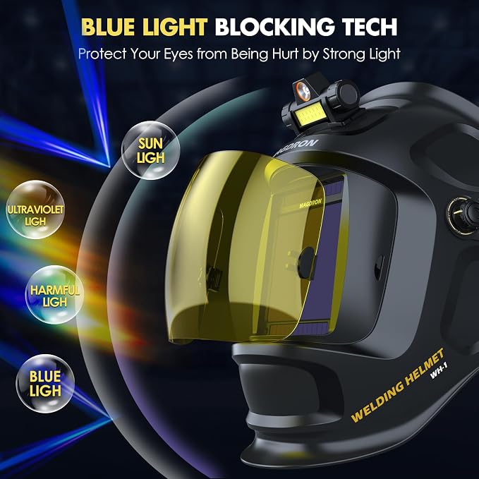 Auto Darkening Welding Helmet Large View 3.94" x 3.66", True Color Welding Hood Optical Clarity, 4 Arc Sensor Solar/Battery Powered, Wide Shade 3.5/5-9/9-13 Welder Mask for TIG MIG ARC Cut Grind