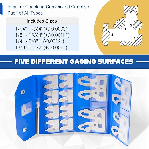 25 Pc Radius Gauge Set 1/64''-1/2'' Gauges with Holder, 3602-5021 Radius Measuring Tool