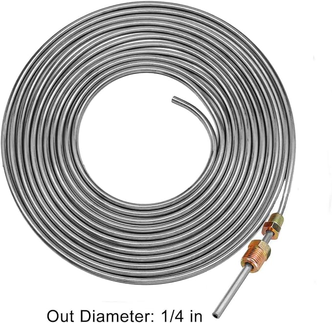 MuHize Brake Line Kit 25 ft 1/4" - Upgraded Zinc-Coated Flexible Brake Tubing Roll with Rustproof & Corrosion Protection - Include 16 Inverted Flare Fittings for Car, Truck, Auto Brake System Repair