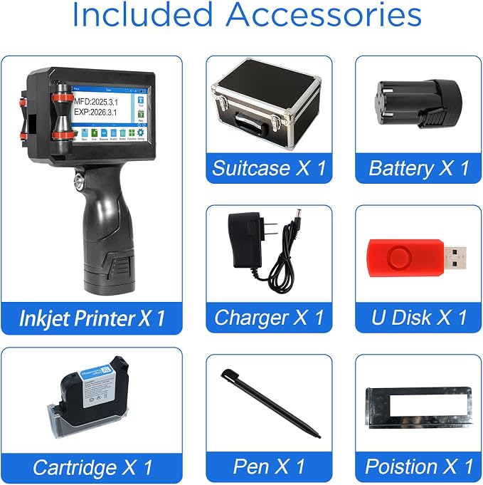Handheld Inkjet Printer with 42ml Quick-Drying Ink Cartridge, Portable Ink Jet Coding Machine for Text/Date/Batch Number/QR Code/Barcode/Logo, Print Height from 0.08 to 0.5 Inch (ZM-C800)