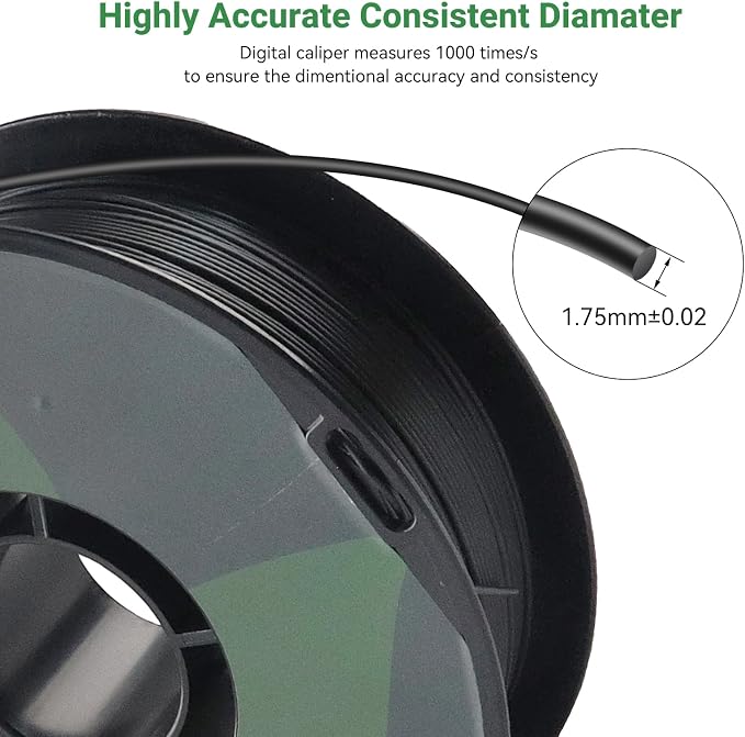 PLA 3D Printer Filament, Dimensional Accuracy +/- 0.02 mm, 1 kg Spool(2.2lbs), 1.75 mm,Black
