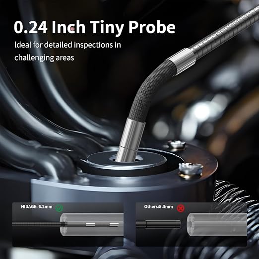 Two-Way Articulating Endoscope Camera with Light, Industrial Borescope with 0.24in Articulated Snake Inspection Camera, Flexible Fiber Optic Scope Cam for Automotive Aircraft Mechanics, 5.2FT