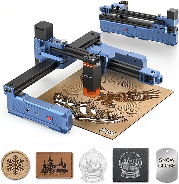 Artilume T1 Laser Engraver 3000mW, Foldable Design Laser Engraving Machine, 0.01mm Precision, Large Working Area 200 * 150mm for Wood Leather Acrylic and More, Best for Beginners Small Business