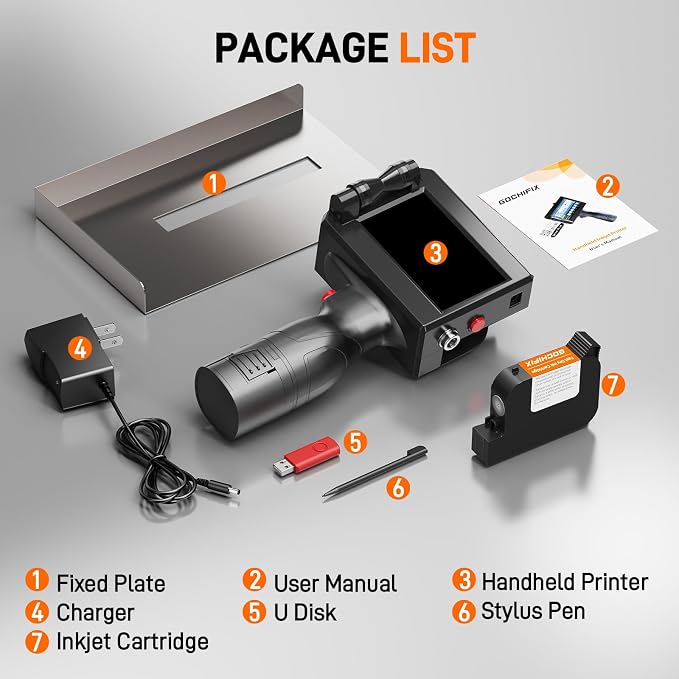 GOCHIFIX Handheld Inkjet Printer with 4.3'' Touch Screen Portable Handheld Printer Printing Height 0.08-0.5 Inch Inkjet Coding Machine for Text QRCode Barcode Image Date (Support 27 Languages)