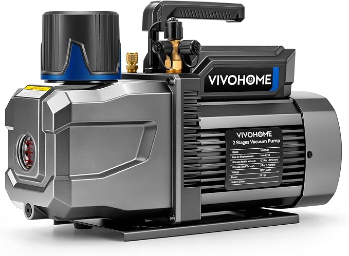 VIVOHOME 1.5 HP 14.4 CFM 2 Stage A2L HVAC Vacuum Pump, Sparkless Motor for R32 R1234yf R454B R134a R22 R410a Systems, Auto AC Vacuum Pump for Air Conditioner Resin Degassing with Oil Bottle