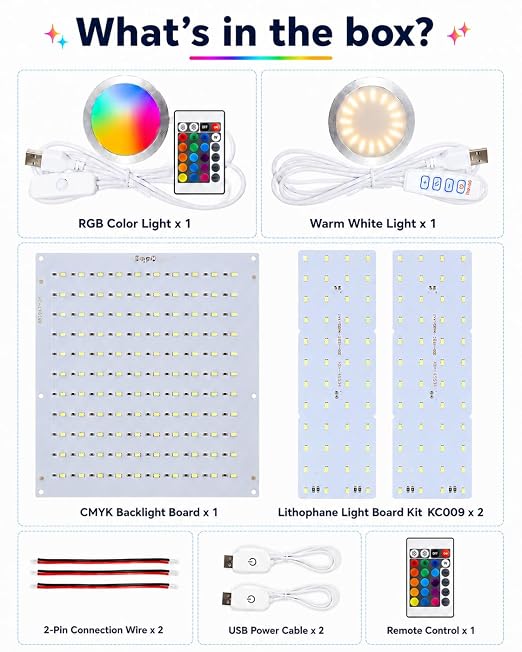 LED Lamp Kit 001 RGB & 3 Color, CMYK LED Illumination Panel Kit FAZ007, Lithophane Light Board Kit KC009 for Bambu Lab Makerworld, 3D Printing LED Light Kit for Beginners, Model Printing Accessory