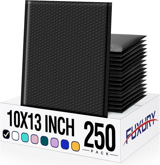 Fuxury Bubble Mailers 10x13 Inch Black 250 Pack Bulk Padded Envelopes Thick Mailing Envelopes Bubble Opaque Padded Mailers Shipping Bags for Mailing Book Makeup Small Business