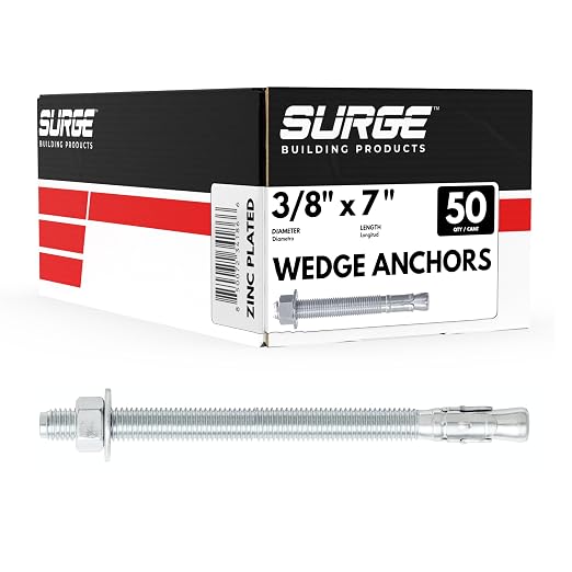 3/8" x 7" Zinc-Plated Wedge Anchors for Concrete and Cement | Heavy-Duty 3/8 Concrete Anchors (Box of 50)