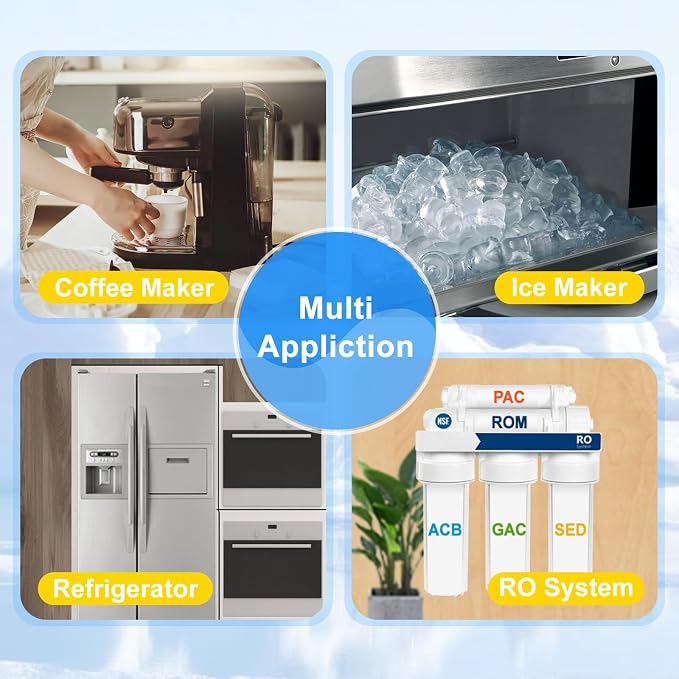 Inline Water Filter Kit for Refrigerator and Ice Maker + Lead-Free Add-A-Tee Valve 3/8 Inch x 3/8 Inch x 1/4 Inch,1/4 Turn,Brass Angle Stop Valve Adapter for Reverse Osmosis Water Filters,Ice Maker