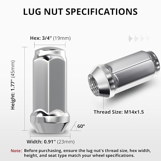 EVIL ENERGY M14x1.5 Chrome Wheel Lug Nuts Set 32 PCS for Chevy Silverado Ram GMC Sierra 2500 3500, Ford F250 F350, 3/4" 19mm Hex Closed End Bulge Acorn Cold-Forged Carbon Steel