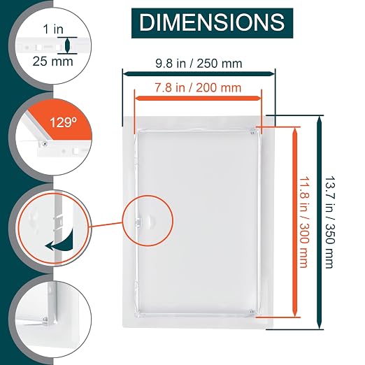 8" x 12" White Metal Access Panel - Wall Access Panel for Drywall - Hidden Wire Cover for Wall Covering Panels - Plumbing, Electricity, Heating Alarm, Bathroom, Dry Wall Hole Cover