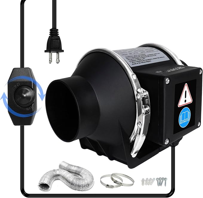 3 Inch Inline Duct Fan with Variable Speed Controller & Pipe,Efficiency Smoke Odor Extraction, Upgrade Motor,Low Noise Ventilation Exhaust Fan for 3D Printers,Laser Engravers,Resin Printers,Grow Tents