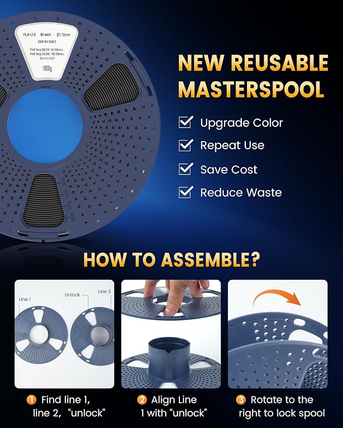 SUNLU 3KG PLA+2.0 3D Printer Filament, Large Spool PLA+ Filament 1.75mm, Tougher and Stronger, Dimensional Accuracy +/-0.02mm, 3KG(6.6lbs)/1 Spool, Klein Blue