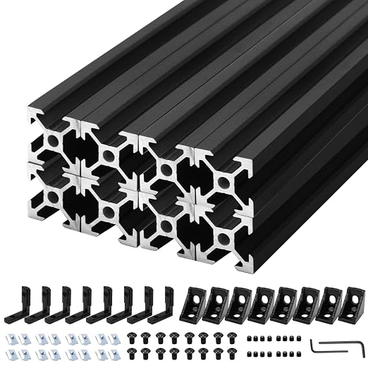8Pack 2020 Aluminum Extrusion V-Slot 700mm Black Extruded Aluminum Profile 20x20 V-Slotted Framing European Standard Anodized Linear Rail for 3D Printer Accessories Parts