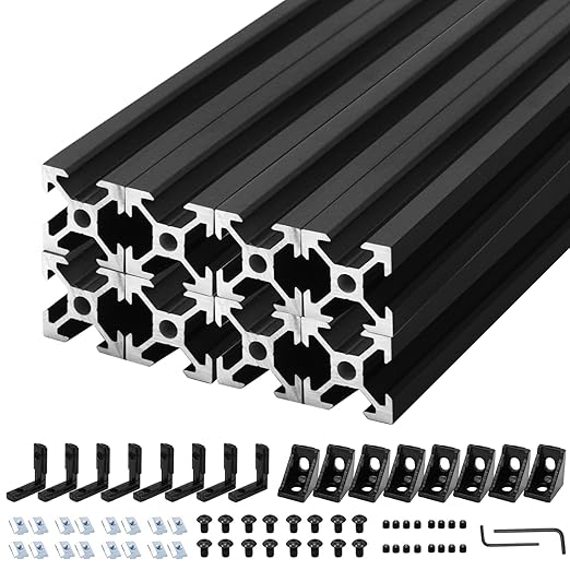 8Pack 2020 Aluminum Extrusion V-Slot 500mm Black Extruded Aluminum Profile 20x20 V-Slotted Framing European Standard Anodized Linear Rail for 3D Printer Accessories Parts