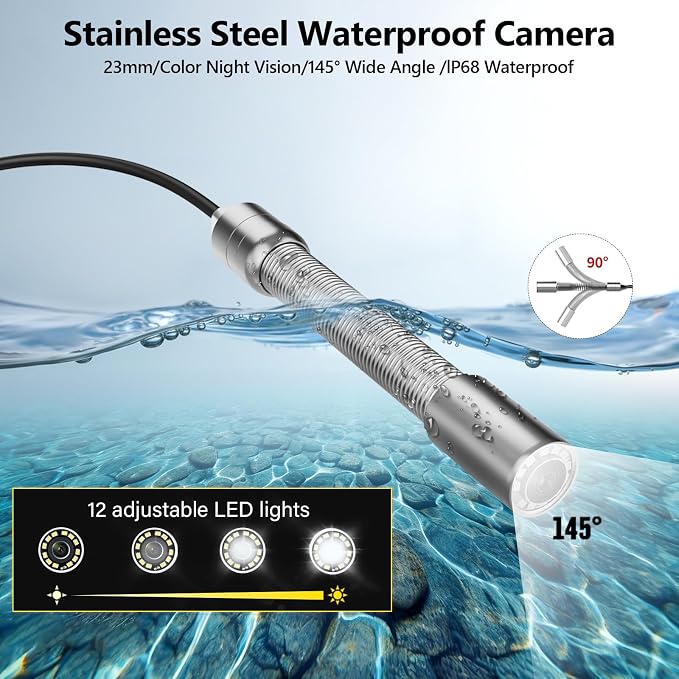 Sewer Camera,100FT/30M 4.3" Pipe Drain Inspection with DVR Function and LED Lights,18mm Borescopes Plumbing 8500Mah Battery Waterproof IP68 Endoscope HD 1000TVL 32GB Card (18mm Camera)