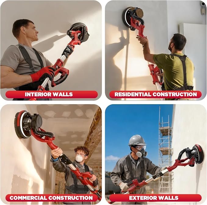 Drywall Sander with Vacuum Dust Collector, 1200W 5 Variable Speed 800-2100RPM Upgraded Popcorn Ceiling Removal Tool, Lijadora Para Drywall Popcorn Ceiling Remover with Extendable Handle