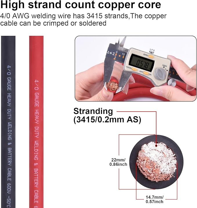 iGreely 4/0 Gauge 4/0 AWG Wire 10 Ft Black+10 Ft Red Flexible Welding Battery Copper Cable for Auto Solar Marine Truck Inverter,5pcs 5/16""&5pcs 3/8"" Copper Terminal Cable Lugs+Heat Shrink Tubing
