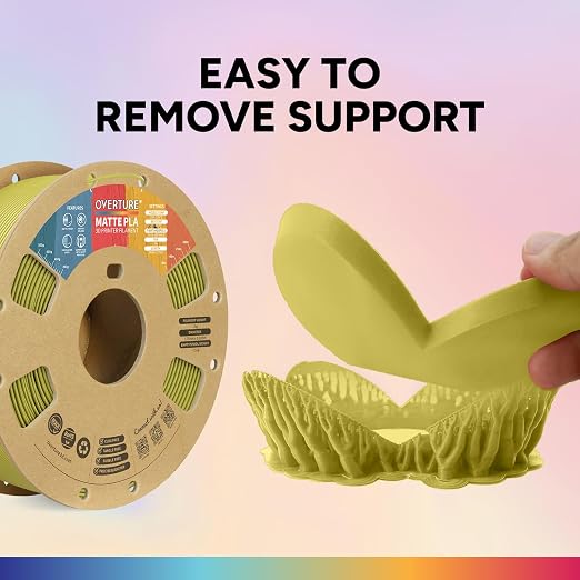 OVERTURE Matte PLA 1.75mm, Low Warp & Smooth Finish 3D Printer Filament | Frosted Matt Finish Hides Layer Lines, 1kg Spool (2.2lbs) Cardboard Spool, Fit Most FDM Printer (Matte Bamboo Green)
