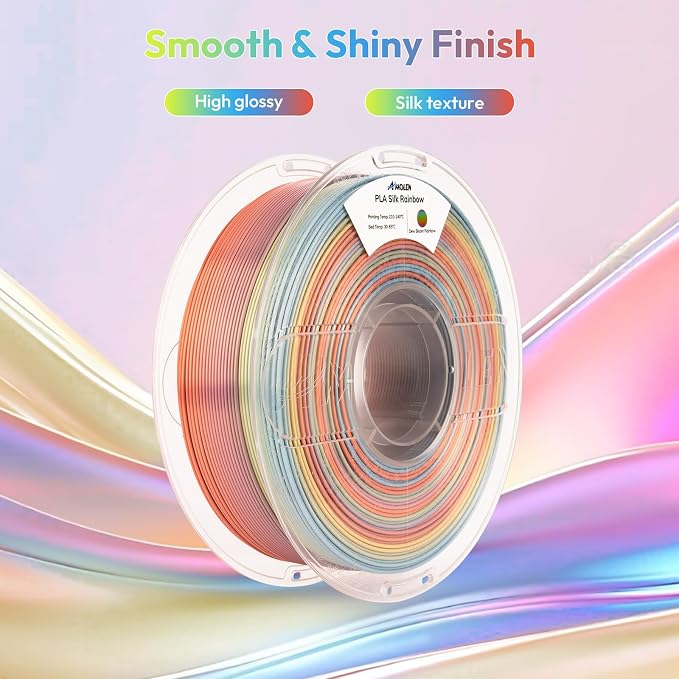 AMOLEN Silk PLA 3D Printer Filament, Shiny Multicolor Rainbow PLA Filament 1.75mm, Gradient Color Change PLA 3D Printing Filament for Most FDM 3D Printer, Orange Yellow Blue Pink, 1kg (2.2lbs)