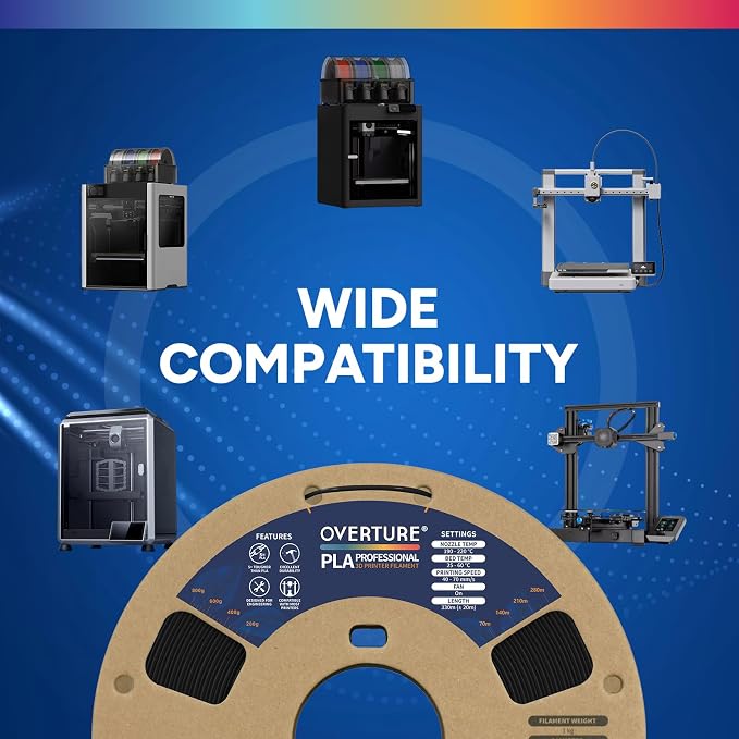 OVERTURE 4KG Bundle PLA Plus (PLA+) Filament 1.75mm, Stronger & More Durable, Professional Toughness 3D Printer Filament 1kg (2.2lbs) 4 Pack, High Precision +/- 0.02mm, Tangle-Free (Black*4)