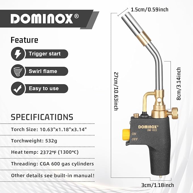 High Intensity Propane Torch Head with 5FT Hose, Trigger Start Gas Torch for Propane, Map and Mapp Tank, Propane Torch Kit, Mapp Gas Torch for Ignite, Cooking, Welding (Not Included Gas Tank)