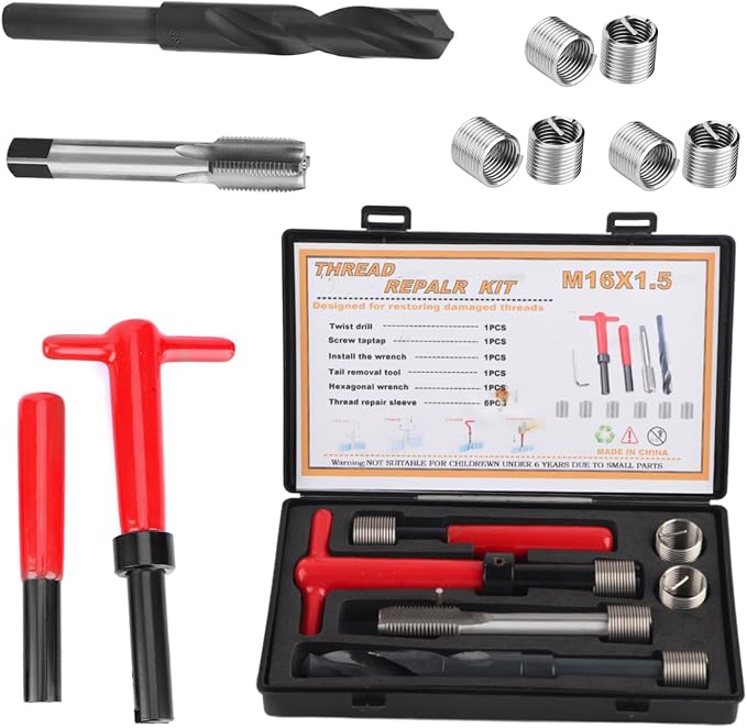 Helicoil Thread Repair Tool Kit- 11PCS M16x1.5 Helicoil Kit with HSS Drill Bit,Tap & Break-Off Tool,Hex Wrench,Thread Inserts with Carry Case