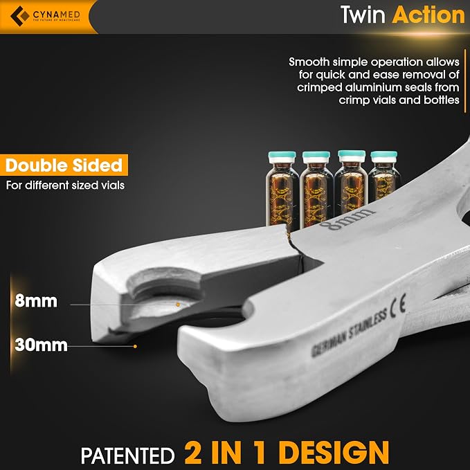 Cynamed Twin Action Decapper Pliers - Perfect for Decapping 8mm and 30mm Crimped Vials and Bottles