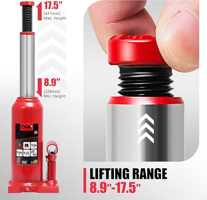 DNA Motoring 8 tons / 16000 lbs Lifting Automotive Welded Hydraulic Bottle Jack for Repair Vehicle, Pickup, Truck, w/Manual Handle, Red,TOOLS-00358