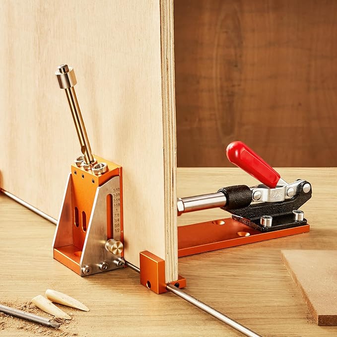 VEVOR Pocket Hole Jig Kit, 34 Pcs Pocket Hole Jig System with 11" C-clamp, Fixture, Step Drills, Wrenches, Drill Stop Rings, Square Drive Bits, Toolbox, Adjustable, for DIY Carpentry Projects