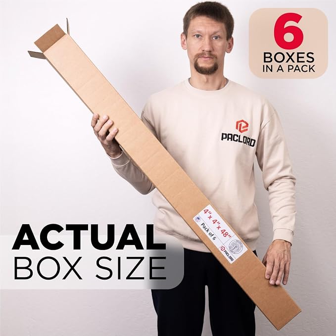 Tall Cardboard Boxes 4"L x 4"W x 48"H (Pack of 6) - USA-Made Packing Boxes for Moving, Shipping, or Storage - USPS, UPS, FedEx Approved - Professional Packing Supplies for Moving | USA-Made Packing Boxes for Moving, Shipping, or Storage - USPS, UPS, Fe...