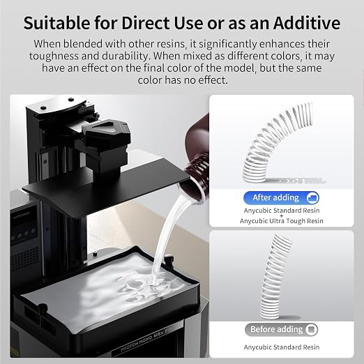 ANYCUBIC Ultra Tough Resin, 3D Printer Resin with Strong Impact Resistance and High Flexibility, Suitable for Direct Use or as an Additive, Wide Compatible for LCD Resin 3D Printers (White, 1kg)