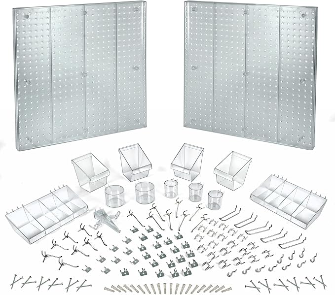 Azar Displays 900988-CLR 125-PIECE PEGBOARD ORGANIZER KIT (2-24"X 24"), Clear