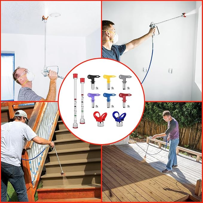 10 Pieces Airless Paint Sprayer Gun Accessory Set Equipped with 2 Extension rods 6 Spray Tips and 2 Nozzle Seats Suitable for Home Renovation .（109, 211, 313, 415, 517, 623）
