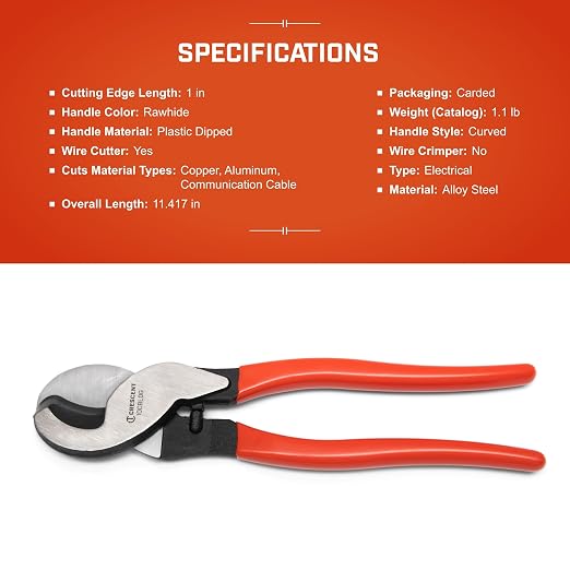 Crescent Cable Cutter, Dipped Handle Pliers - Premium Cutting Pliers with Sheer-Cut Blades & Ergonomic Grip - Professional-Grade Hand Tool - 10" - 10CBLDG