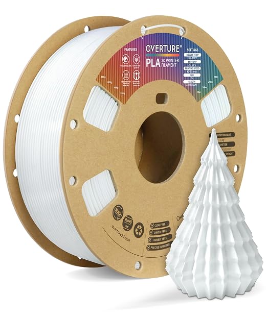 OVERTURE High Speed PLA Filament 1.75mm, Neatly Wound 3D Printer Filament 1kg Spool (2.2lbs) Rapid PLA, Dimensional Accuracy +/- 0.02 mm, Fit Most FDM 3D Printers (Cold White)