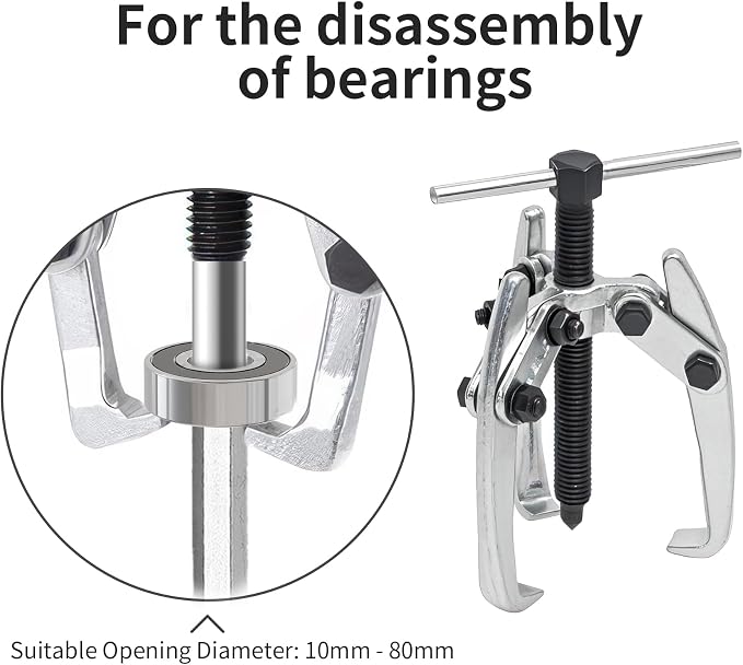 3 Jaw 3in/80mm Universal Bearing Gear Pullers Heavy Duty Extractor Tool,High Carbon Steel Puller,Adjuestable Removal Kit Type for Bearings/Flywheels/Pulleys Remove