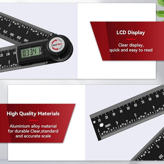 GemRed 82305 Aluminum Digital Angle Finder Protractor
