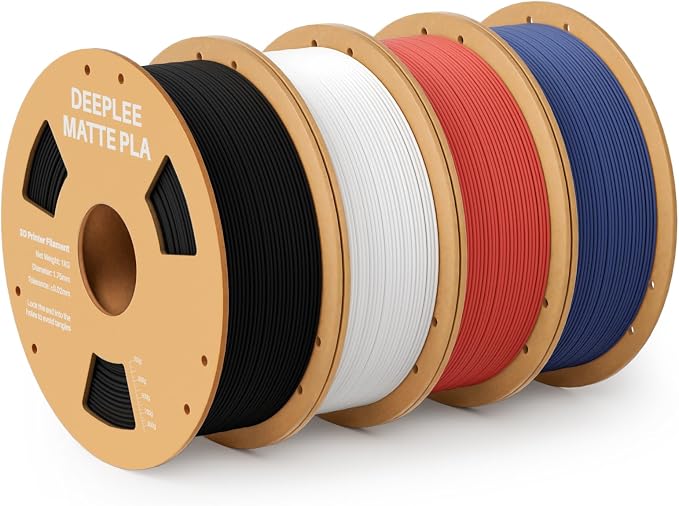 Matte PLA Filament 1.75mm, 3D Printer Filament Dimensional Accuracy +/- 0.02mm, No Clogging, Higher Toughness, Cardboard Spool 3D Filament, 4 Pack 1 kg Black & White & Ruby Red & Navy Blue