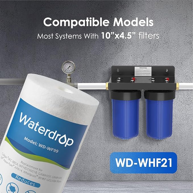 Waterdrop WF99 Whole House Sediment Water Filter, Compatible with Pentair Pentek DGD-5005, GE® GXWH40L, GXWH35F, Culligan® RFC-BBSA, 3M® Aqua-Pure® AP810, 5 Micron, Pack of 2