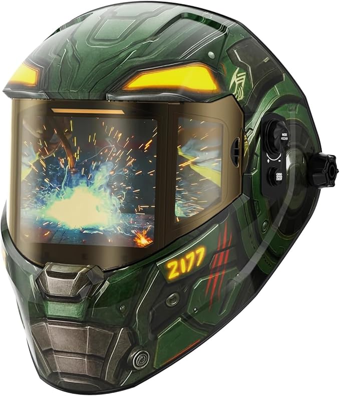 ANDELI Intelligent Auto-Adjustment Welding Helmet，3-Sided Auto Darkening,7.2"x3.2" Panoramic View,Internal Display/Type-C Charging/Memory/Gradient，1/1/1/1 True Color for Weld Cut Grind
