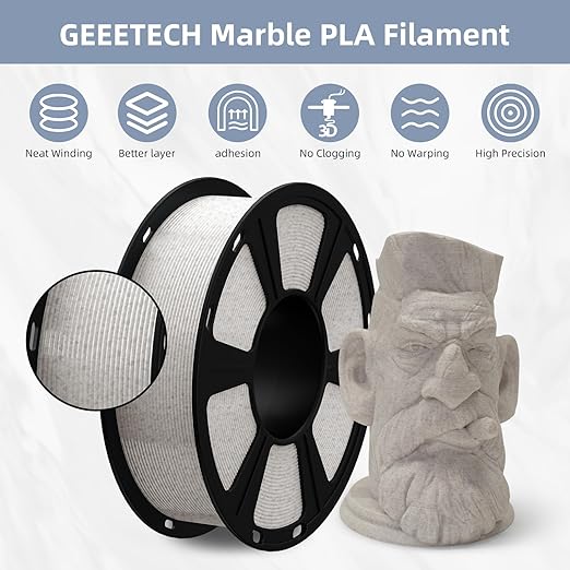 Geeetech Marble PLA Filament, 1.75mm 3D Printer Filament 1kg(2.2lbs), Dimensional Accuracy +/- 0.02 mm, Marble White-Brown Stone Color, Fit Most FDM Printer