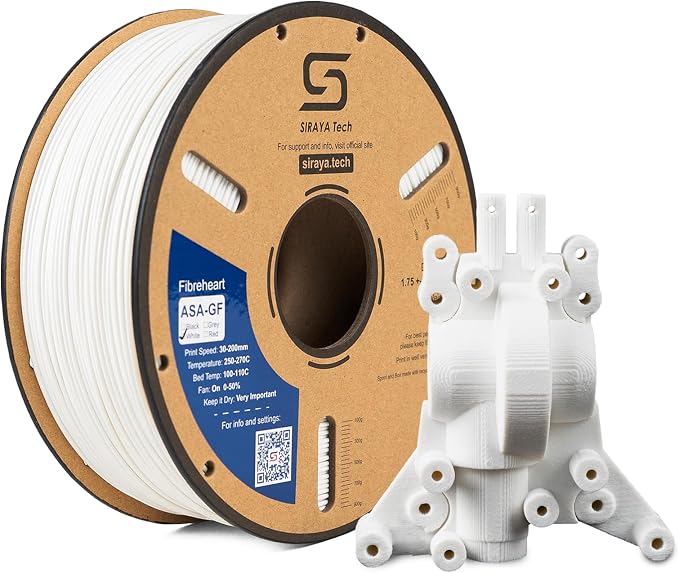 Siraya Tech Fibreheart ASA-GF 3D Printer Filament, 10% Glass Fiber Reinforced, Superior Weather & UV Resistance, High Strength & Thermal Stability for Outdoor & High-Impact Applications (1kg, White)