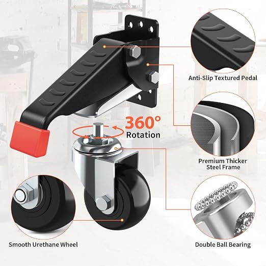 SPACEKEEPER Workbench Casters kit 720 Lbs Retractable Casters Heavy Duty Bench Caster Wheels Side Mounted Retractable Workbench Wheels Designed for Workbenches Machinery & Tables, 4 Pack