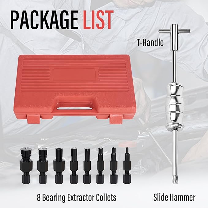Motorcycle Blind Inner Bearing Puller Tool Kit, 8-32mm Collets Internal Bearing Removal Tool with Slide Hammer, 9 pcs Inner Bearing Extractor Kit