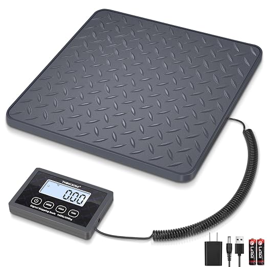 THINKSCALE Shipping Scale 440lb, 10g High Accuracy Postal Scale Packages, Integrated One-Piece Platform, Small Business & Warehouse, Battery & AC Adapter Included