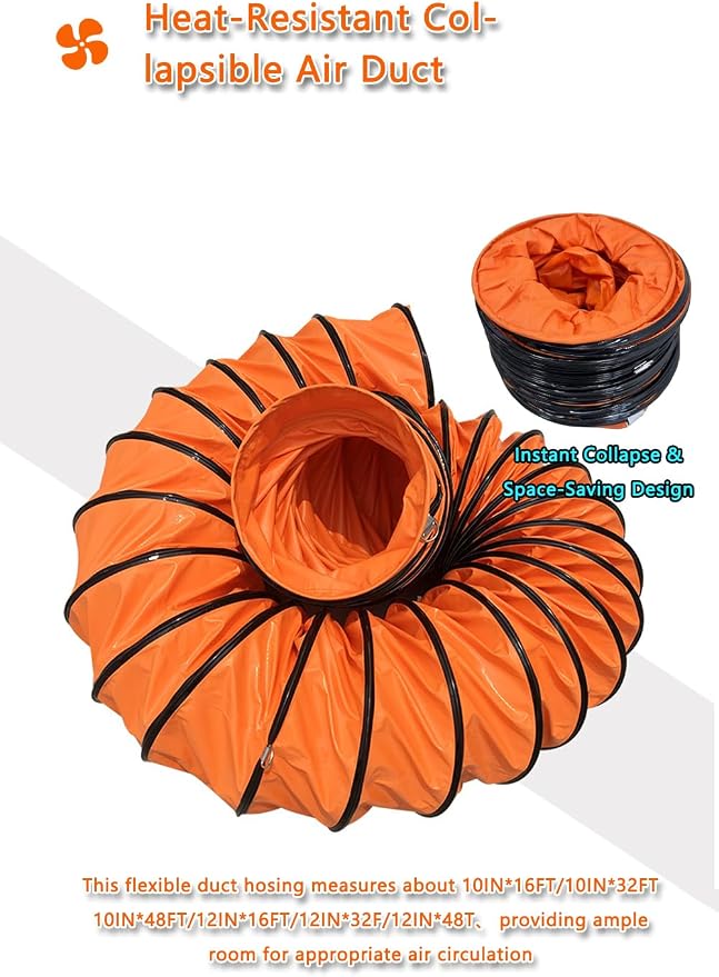 65.6FT PVC Flexible Duct Hose 12 Inch 20m Duct Hosing with Adjustable Rope for Utility Blower Exhaust Fan Ducting Hose Folding Exhaust Duct Easy Storage【12 in*65.6Ft】
