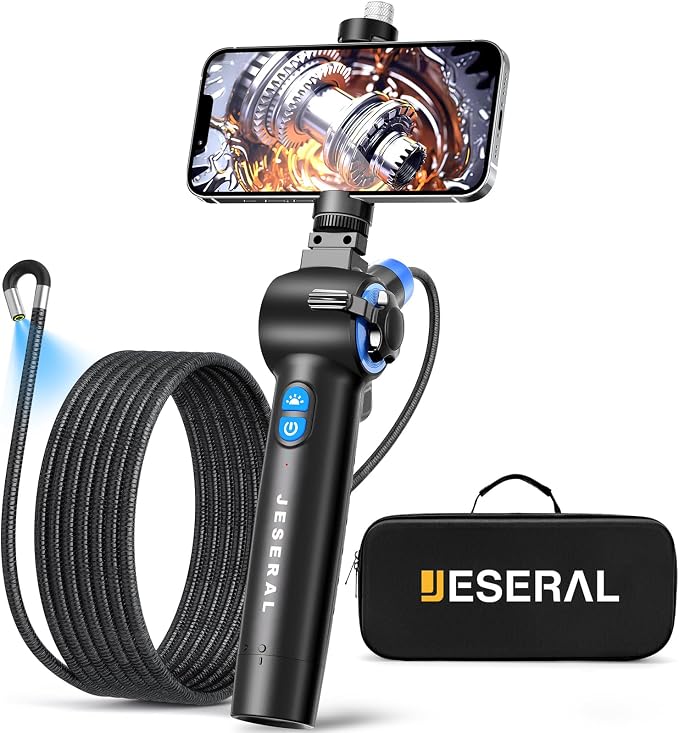 Articulating Borescope 2-Way 210°- JESERAL 8.5mm Lens Endoscope camera with 6 light, HD1080P Inspection Camera with Steering Probe, Compatible with Android&iOS Phone, scope with 3.3FT Semi-Rigid Cable